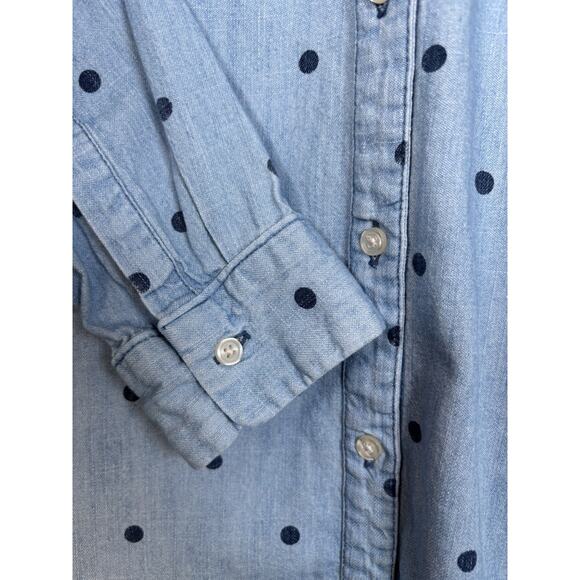 Old Navy Shirt Womens Polka Large Dot The Classic Shirt Chambray Blue Button Up - Picture 4 of 8